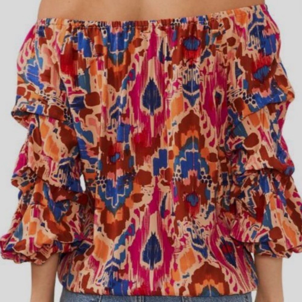 NWOT Vince Camuto Women’s Orange Printed Off The Shoulder Bubble Hem Size XL - Picture 2 of 6